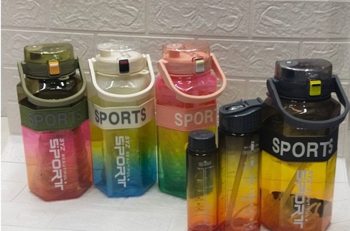 Set Of 3 Sport Water Bottle With Straw, Modernist Ombre Letter Graphic Drinking Bottle, Outdoor Gradient Drink Bottle, Large Capacity Water Dispenser Bottle