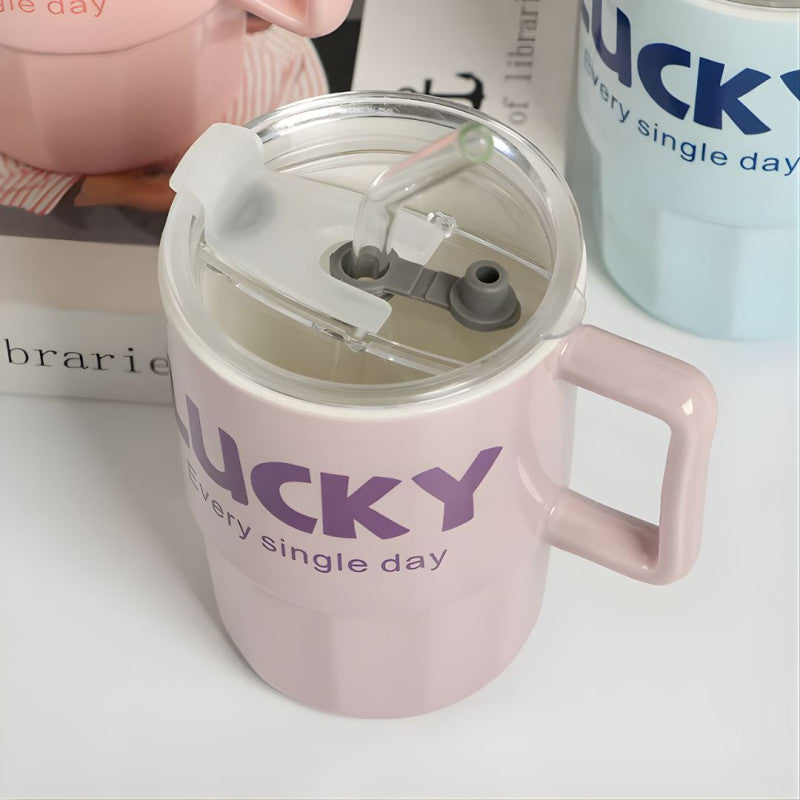 380ml Insulated Cup With Straw, Vacuum Insulated Coffee Mug with Straw, Double Wall Vacuum Tumbler, Stainless Steel Coffee Tumbler