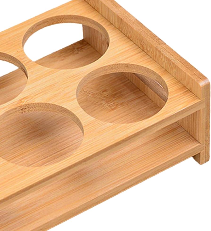 6 Slot Bamboo Glass Holder, Wooden Glass Tray Holder, Tabletop Glass Rack, Wooden Beverage Serving Stand