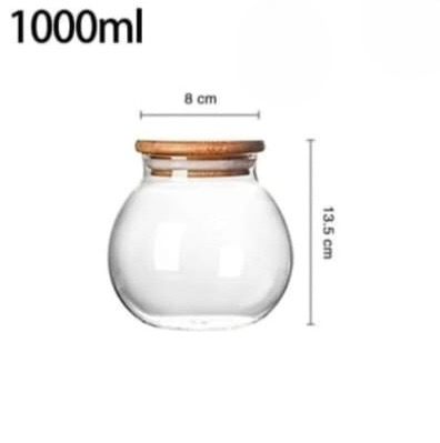 Round Glass Storage Jar With Wooden Cap, Transparent Spherical Glass Food Storage Container, Coffee Beans Storage Bowl