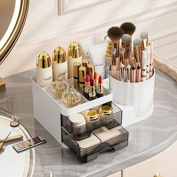 Desktop Cosmetic Organizer With Brush Holder, Transparent Drawer Cosmetic Storage Box, Cosmetic Storage Box