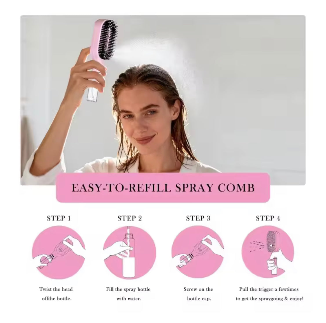 Smart Scalp Mist Brush, Hydrating Spray Hair Comb, Hair Massage Spray Brush, Detangling Spray Hair Brush, Portable Spray Hair Brush