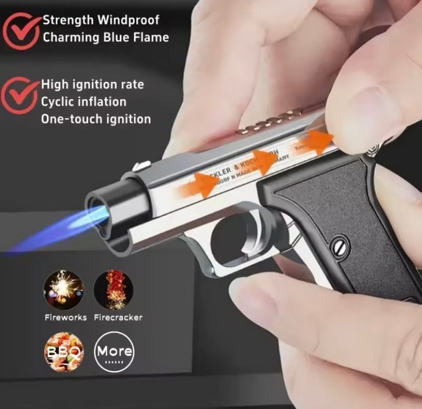 Mini Pistol Lighter with Keychain, Windproof Jet Flame Lighter, Refillable Butane Gas Gun Lighters