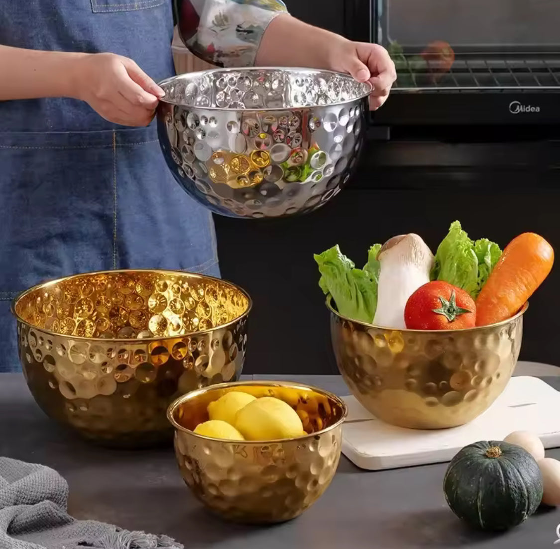 Creative Stainless Steel Fruit Bowl, Multipurpose Salad Bowl, Baking Mixing Bowl, Kitchen Cooking Essentials