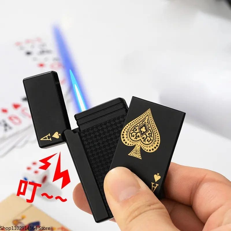 Deck Playing Card Lighter, Ikka Card Pocket Lighter, Metal Poker Jet Lighter, Windproof Playing Card Shape Lighter, Refillable Butane Playing Card Lighter, Creative Jet Flame Pocket Lighter, Flame Dazzling Butane Lighter