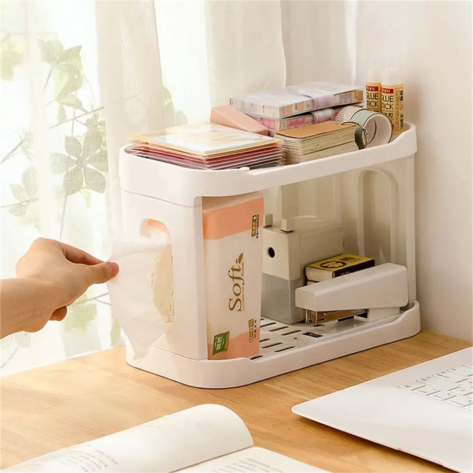 Plastic Desk Shelf, Multifunctional Double Layer Shelve, Multipurpose Kitchen Bathroom Standing Slim Rack, Vertical Bathroom Countertop Organizer, Countertop Corner Storage Rack