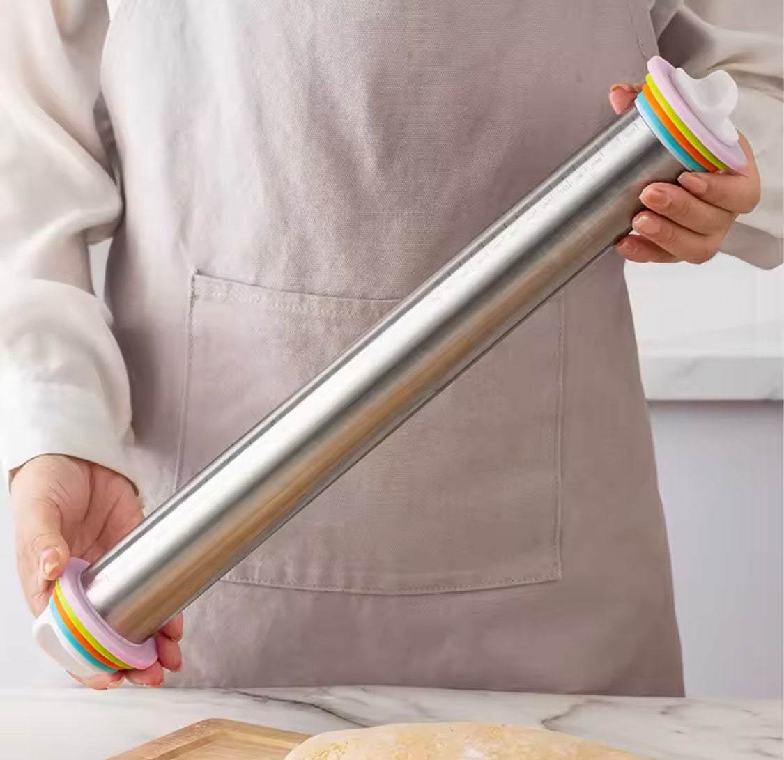 Adjustable Rolling Dough Roller, Removable Ring Dough Mat, Detachable Stainless Steel Rings Dough Roller, Kitchen Roti Belan