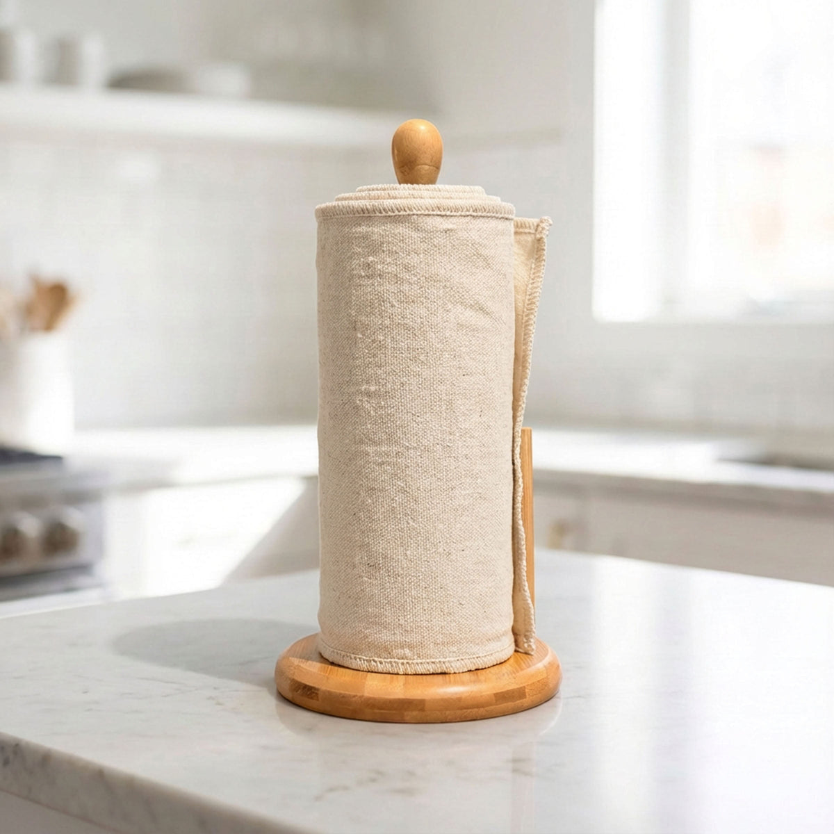 Wooden Paper Towel Holder, Countertop Vertical Tissue Holder Rack, Bamboo Paper Towel Stand for Kitchen Living Room, Multipurpose Countertop Stand