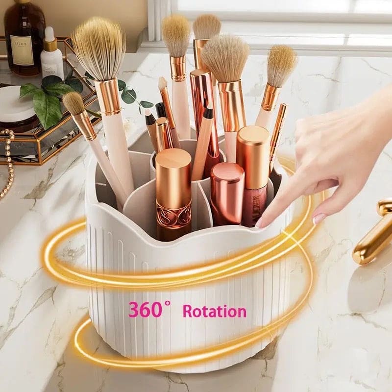 Wave Makeup Brush Organizer, Starry 360° Rotating Makeup Organizer, Cosmetic Organizer Bucket with Visible Cover, Desktop Makeup Brush Storage Bucket, Multifunctional Desktop Stationary Organizer, Dustproof Rotating Makeup Brush Holder