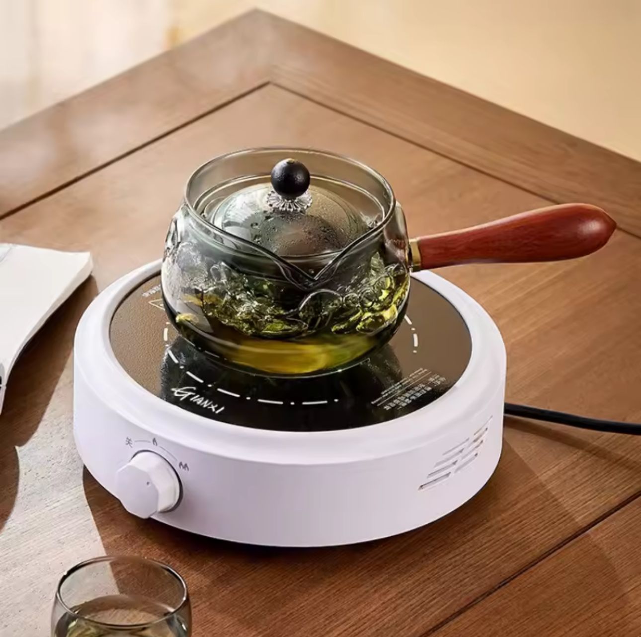 Glass Teapot With Rotating Filter, 360° Rotating Glass Infuser Teapot, Glass Tea Infuser With Wooden Handle, Premium Glass Tea Brewing Kettle