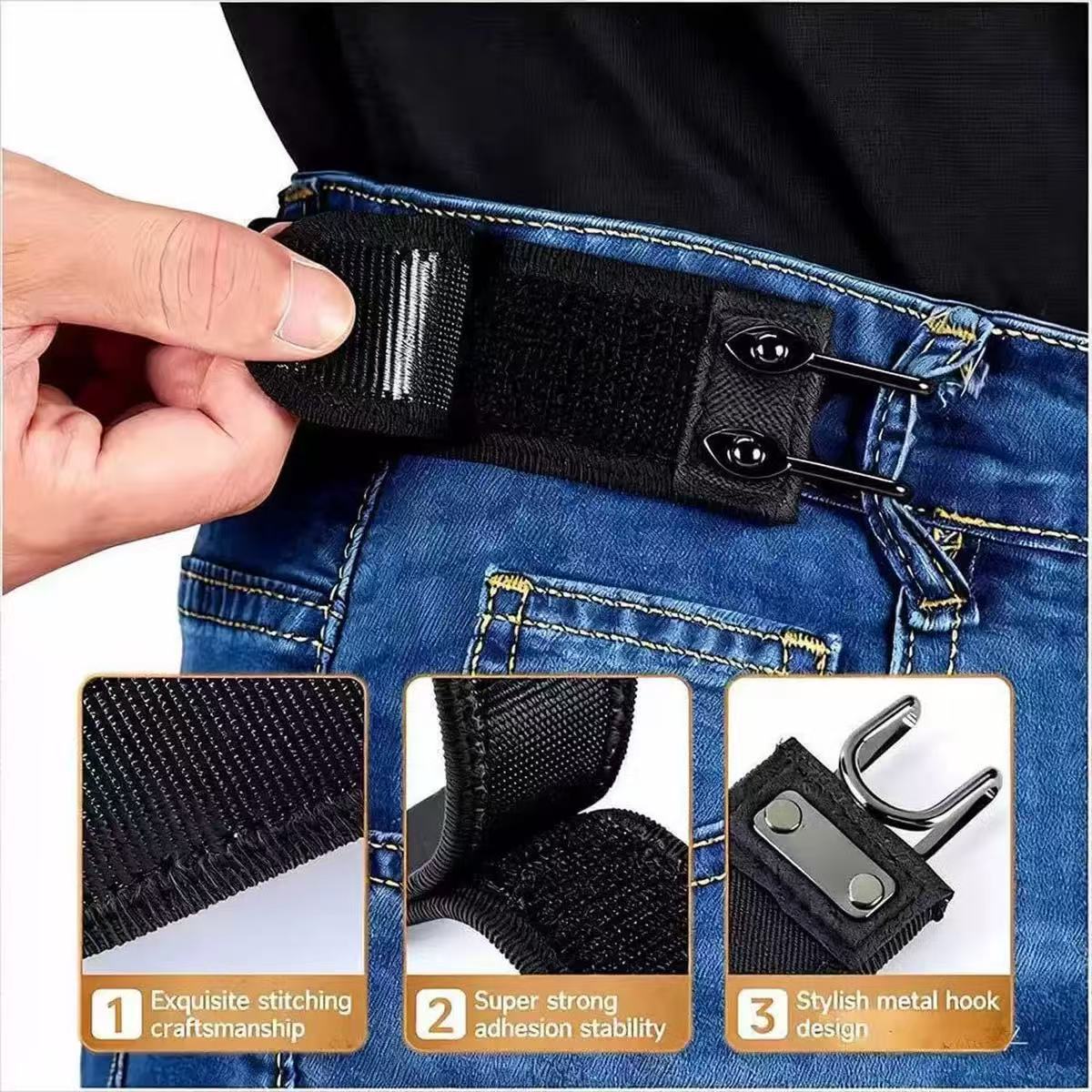 Pack Of 2 Adjustable Metal Hook Elastic Waist Belt, Comfortable Buckle Less Waistband, Unisex Waist Straps