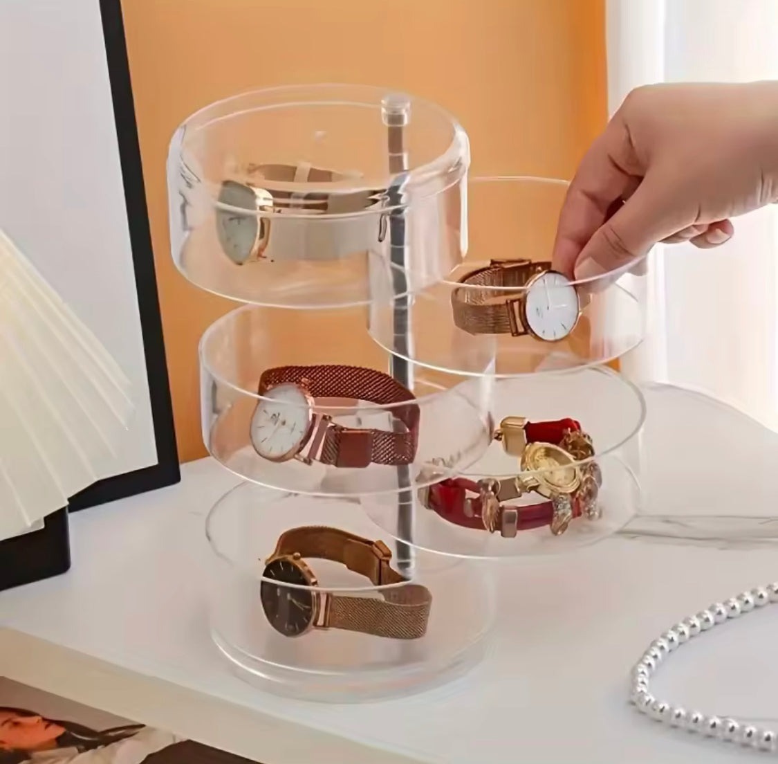 Acrylic Transparent Rotating Jewellery Box, 5 Layers Round Shape Jewellery Organizer, Multilayer Rotating Jewelry Box,