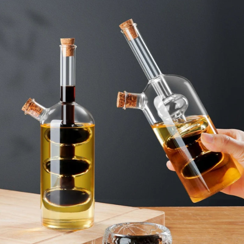 Dual Chamber Kitchen Oil Bottle, Elegant Glass Oil Dispenser Bottle, 2 In 1 Glass Oil & Vinegar Bottle