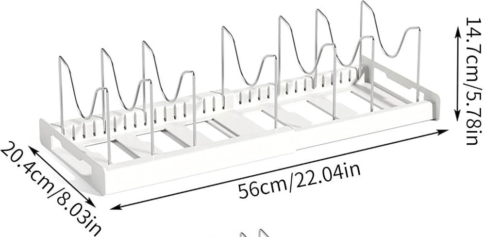 Expandable Pans Organizer Rack, Adjustable 7 Compartments Dish Storage Rack, Pot Lid Organizer, Kitchen Utensils Rack