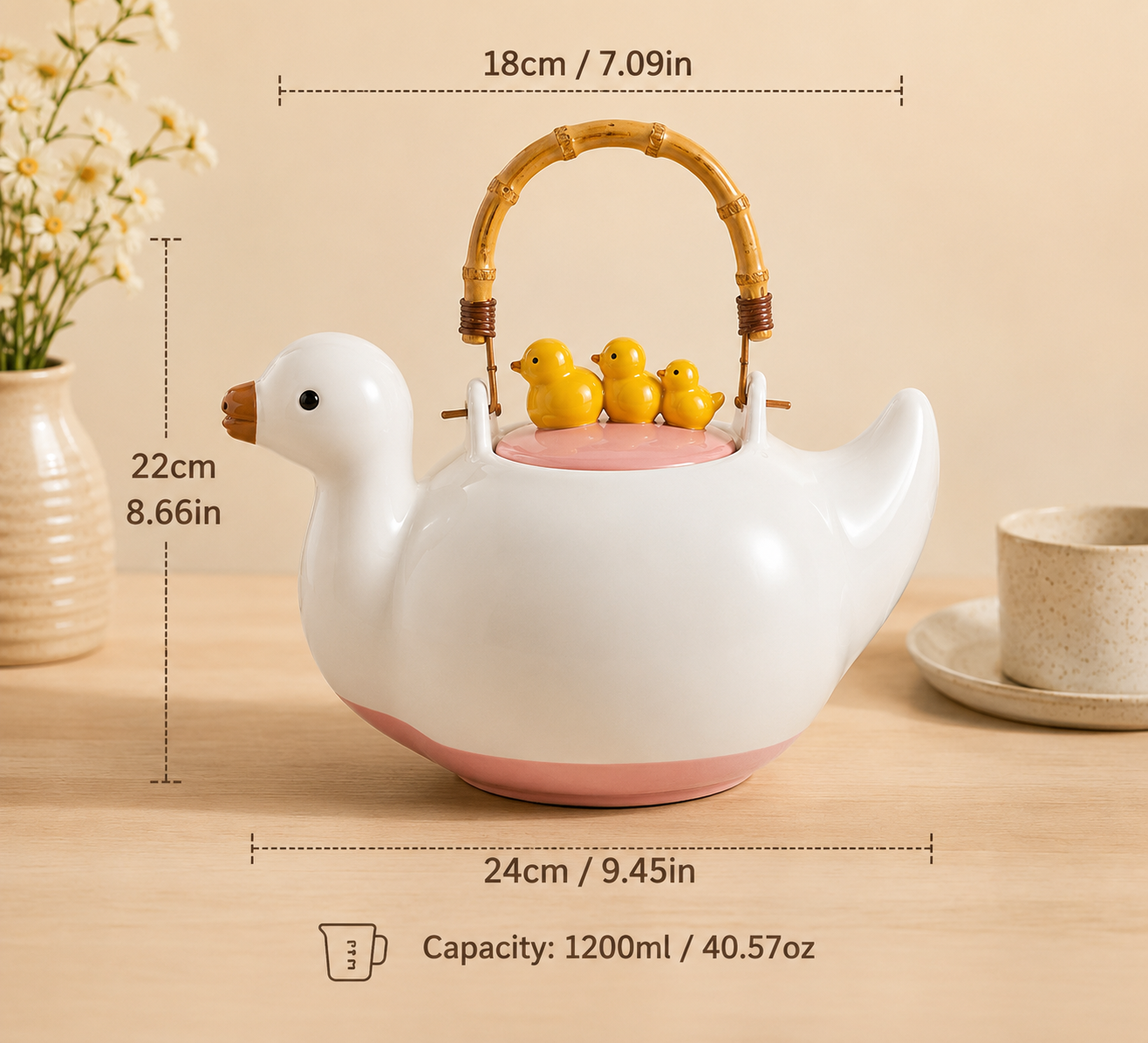 Duck Shape Ceramic Tea Kettle with Handle, Cute Duck Ceramic Serving Kettle, Nordic Duck Tea Kettle with Duck Lid Design, Decorative Duck Shape Tea Kettle, Ceramic Duck Tea Pot with Heat Resistant Handle