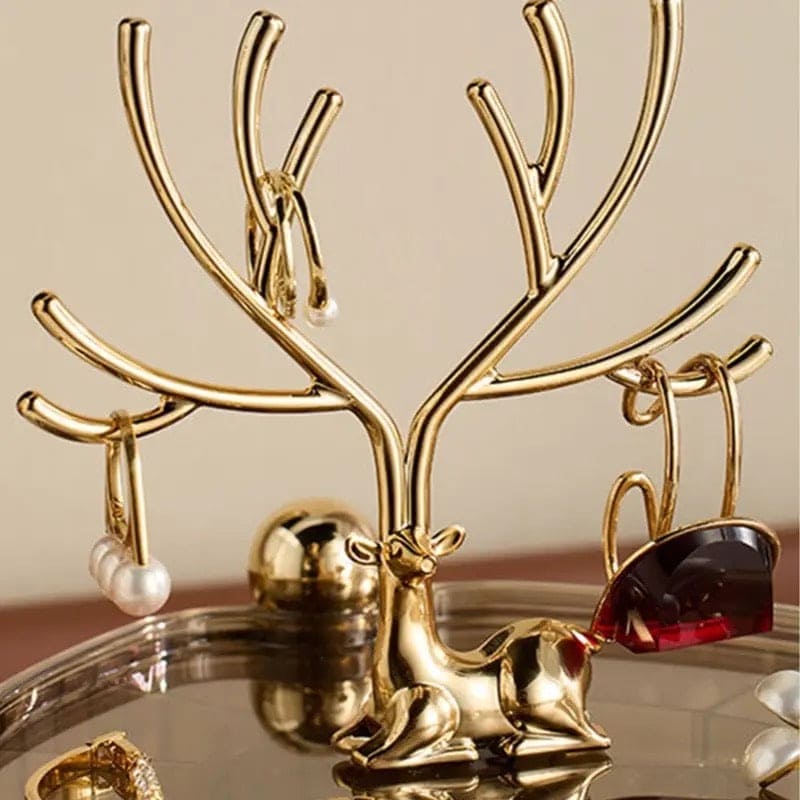 Little Deer Jewellery Organizer, 3 Layer Rotating Necklace Jewelry Box, Light Luxury Heart Desktop Sundries Makeup Organizer, Elegant Decorative Necklace Earrings Bracelet Container, Acrylic Jewelry Display Stand, Large Capacity Striped Box