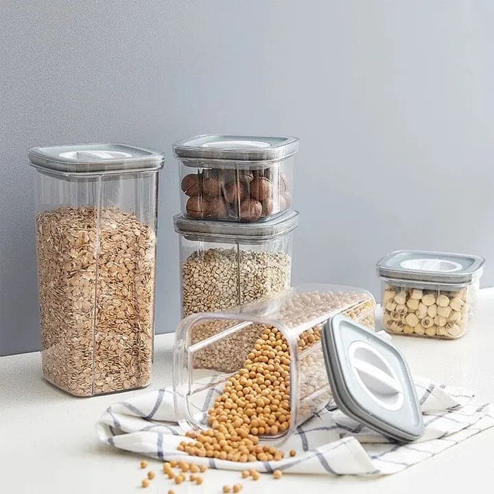 Spiral Button Sealed Container, Plastic Food Storage Container, Kitchen Organizer Jars Box, Multi Capacity Grain Storage Box, Kitchen Snacks Dry Plastic Fresh Keeping Tank, Acrylic Condiment Seasoning Set