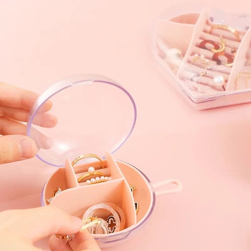 Circular Jewellery Box, Mini Round Shape Jewelry Organizer, Necklace Earrings Rings Holder, Transparent Round Travel Jewelry Box, Multi Grid Storage Case for Earrings Rings