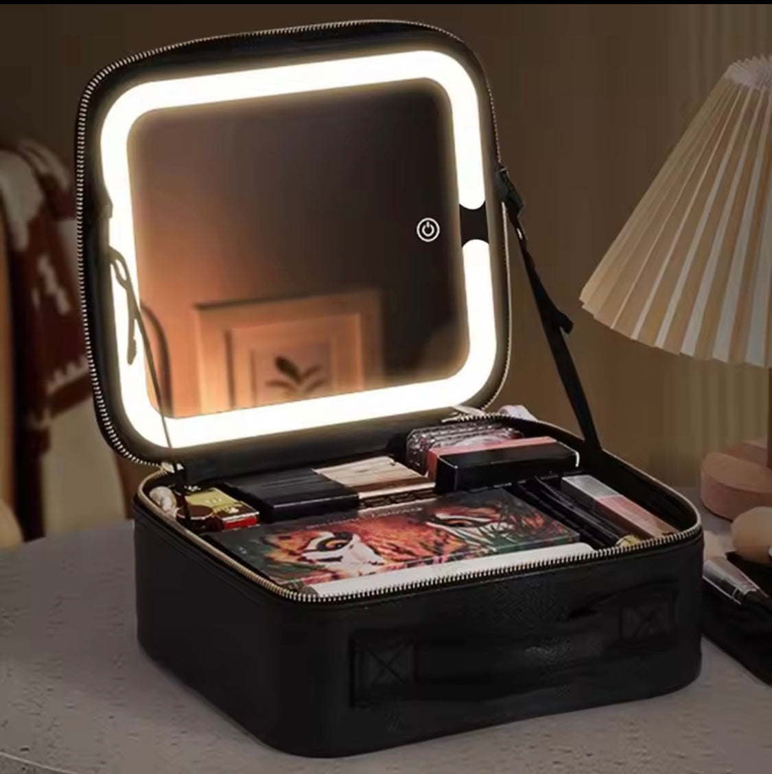 Vanity Organizer With LED Mirror, Smart LED Cosmetic Organizer, Adjustable Makeup Organizer, Travel Makeup LED Organizer