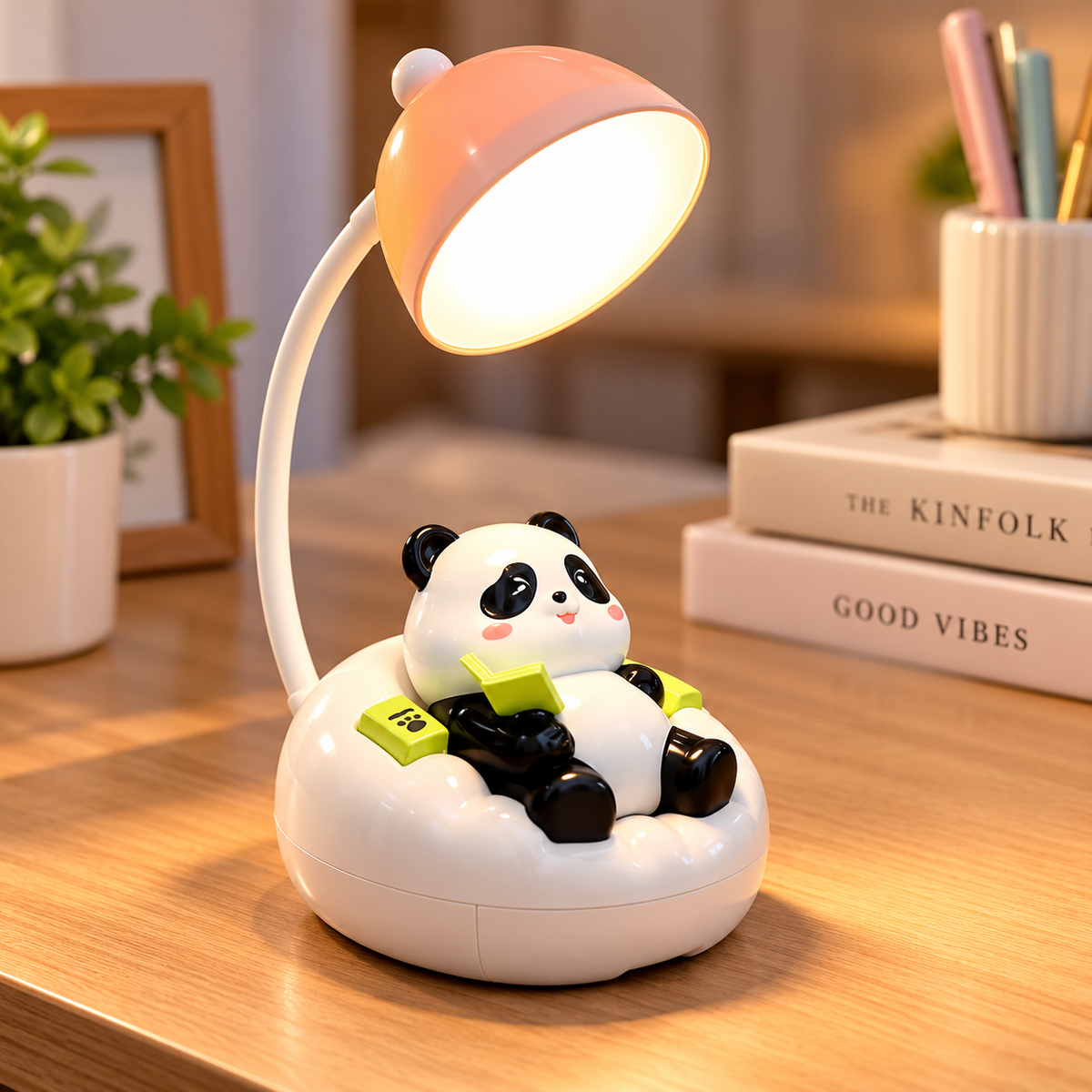 Cute Panda LED Desk Lamp with Phone Holder, Adorable Panda Reading Lamp, Adjustable Desk Lamp, Kids Study And Reading Table Light