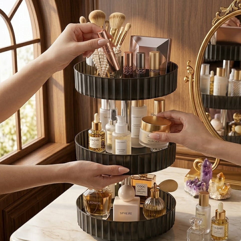 Royal Rotating Cosmetic Organizer, Rotating Vanity Storage Shelf, Multifunction Makeup And Skincare Organizer