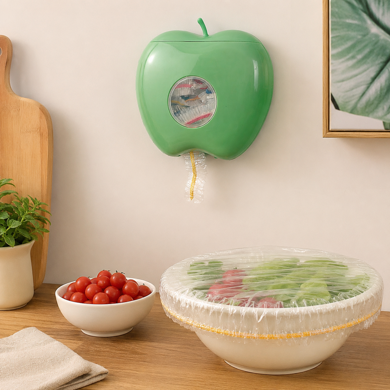 Apple Plastic Bag Organizer, Plastic Wrap Storage Box, Kitchen Bathroom Disposable Organizer, Transparent Disposable Plastic Bags Organizer, Elastic Fresh Keeping Bag Storage Container