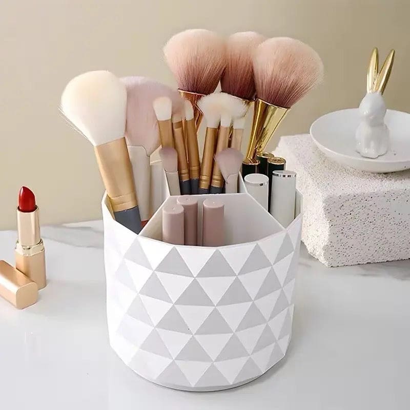 Diamond Rotating Brush Barrels, Desktop Round Eyebrow Pencil Lipstick Holder, 5 Compartments Universal Storage Container, Multifunctional Dressing Table Organizer, Desktop Shelf Stand, 360 Rotatable Stationary Storage Bucket