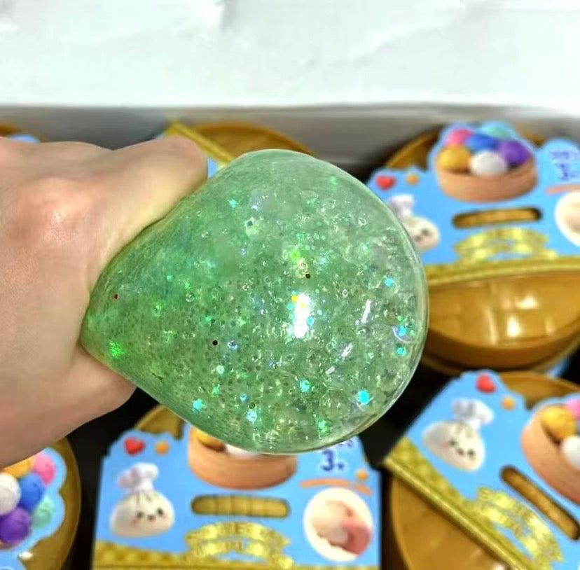 Mini Glitter Dumpling Squishy Ball, Soft Glitter Squishy Ball for Kids Kawaii Glitter Squishy Stress Ball, Soft Sensory Fidget Toy, Cute Glitter Gel Squishy Toy