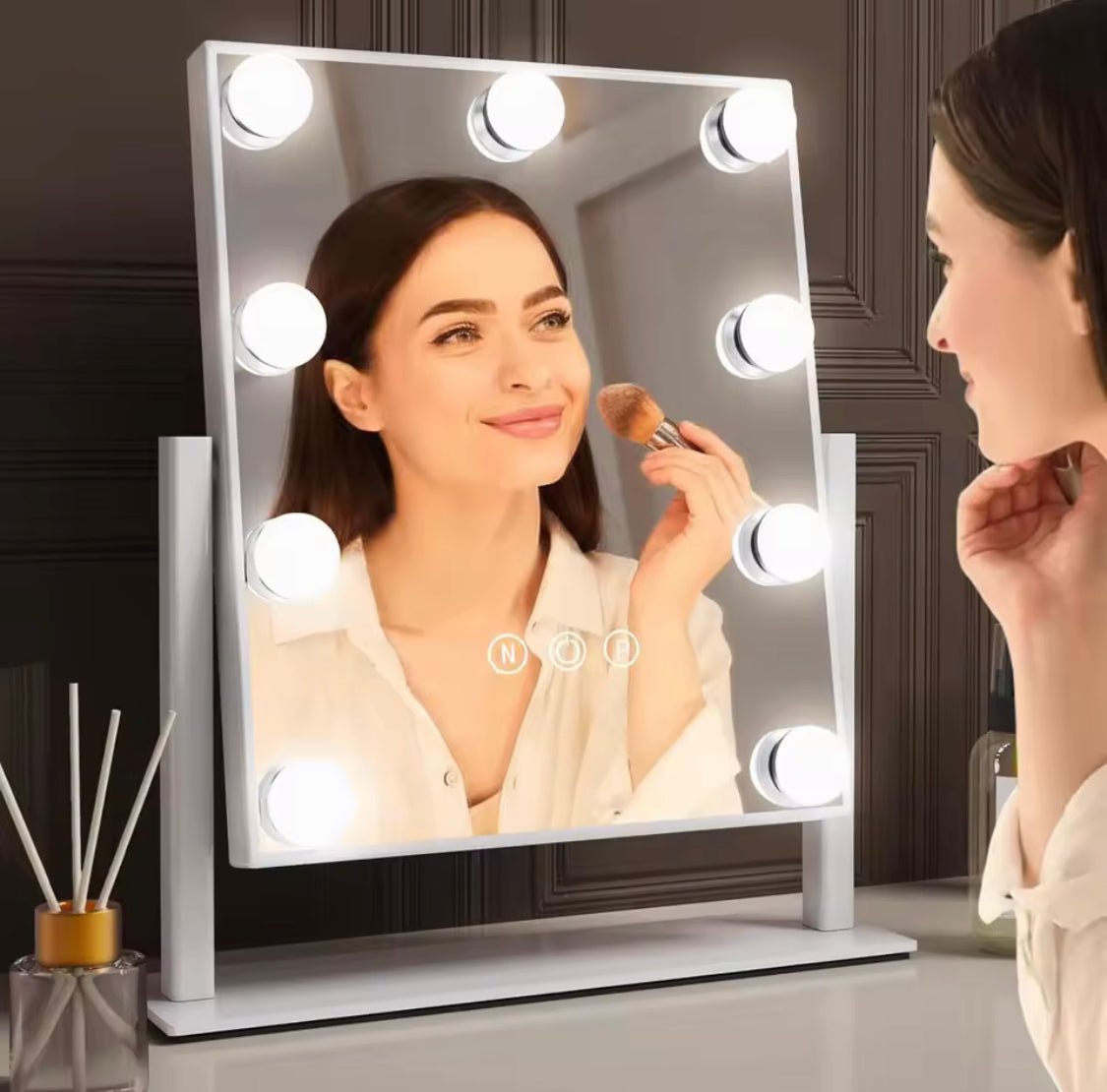 Smart Touch Vanity Mirror with Lights, Vanity Makeup Mirror with 3 Dimmable LED Bulbs, Rotatable Dressing Tabletop Mirror