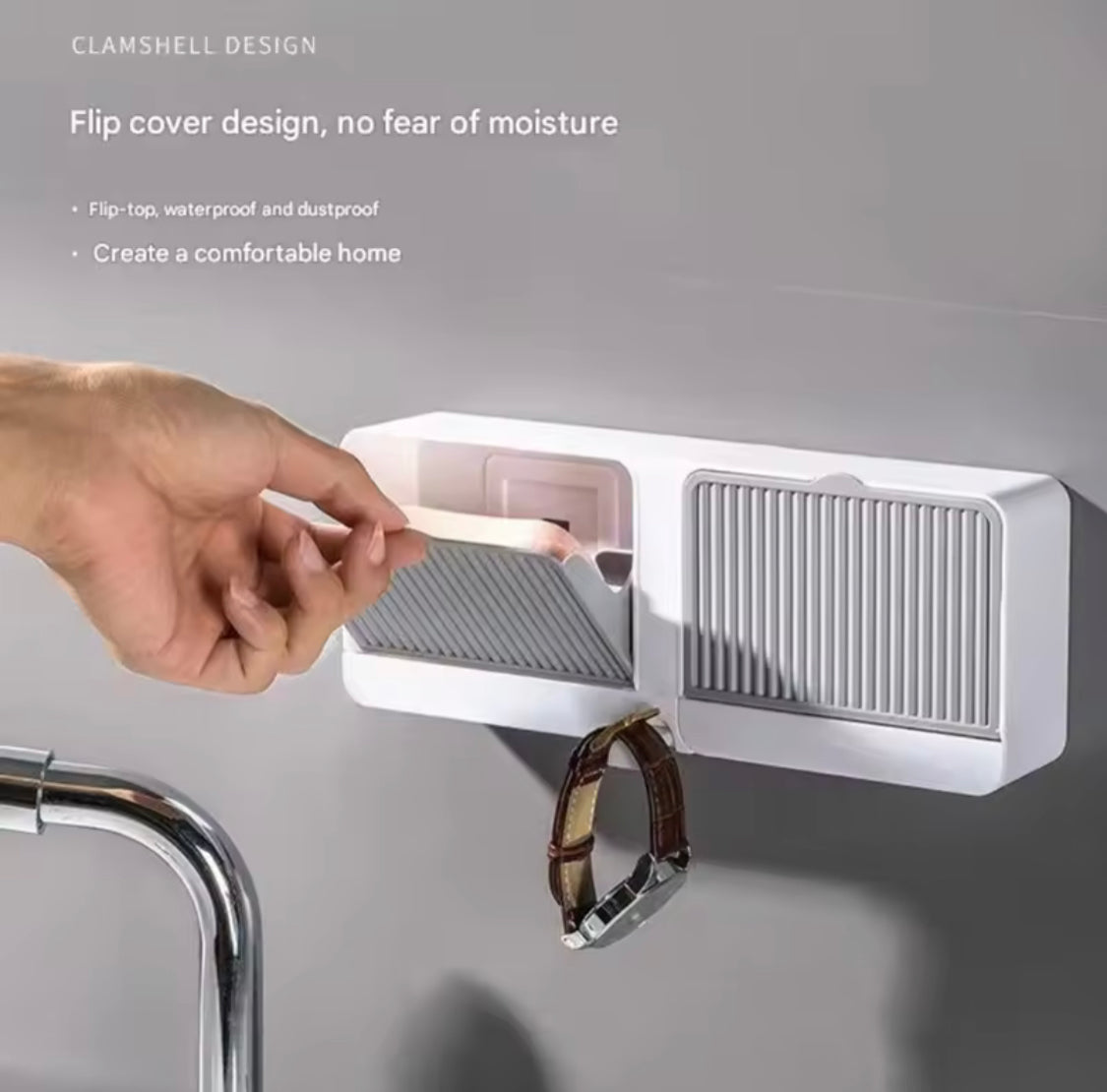 Wall Mounted Double Grid Soap Holder With Drain Tray, Multifunctional Punch Free Vertical Soap Box, Self Adhesive Waterproof Soap Organizer