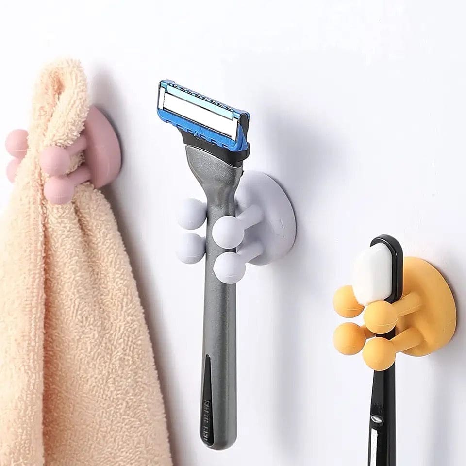 Silicon Utility Hook, Four legs elastic Hook Multifunctional Plug Holder, Self Adhesive Single Toothbrush Hook, Bathroom Kitchen Seamless Hanger, Wall Mounted Sticky Hanging Hook