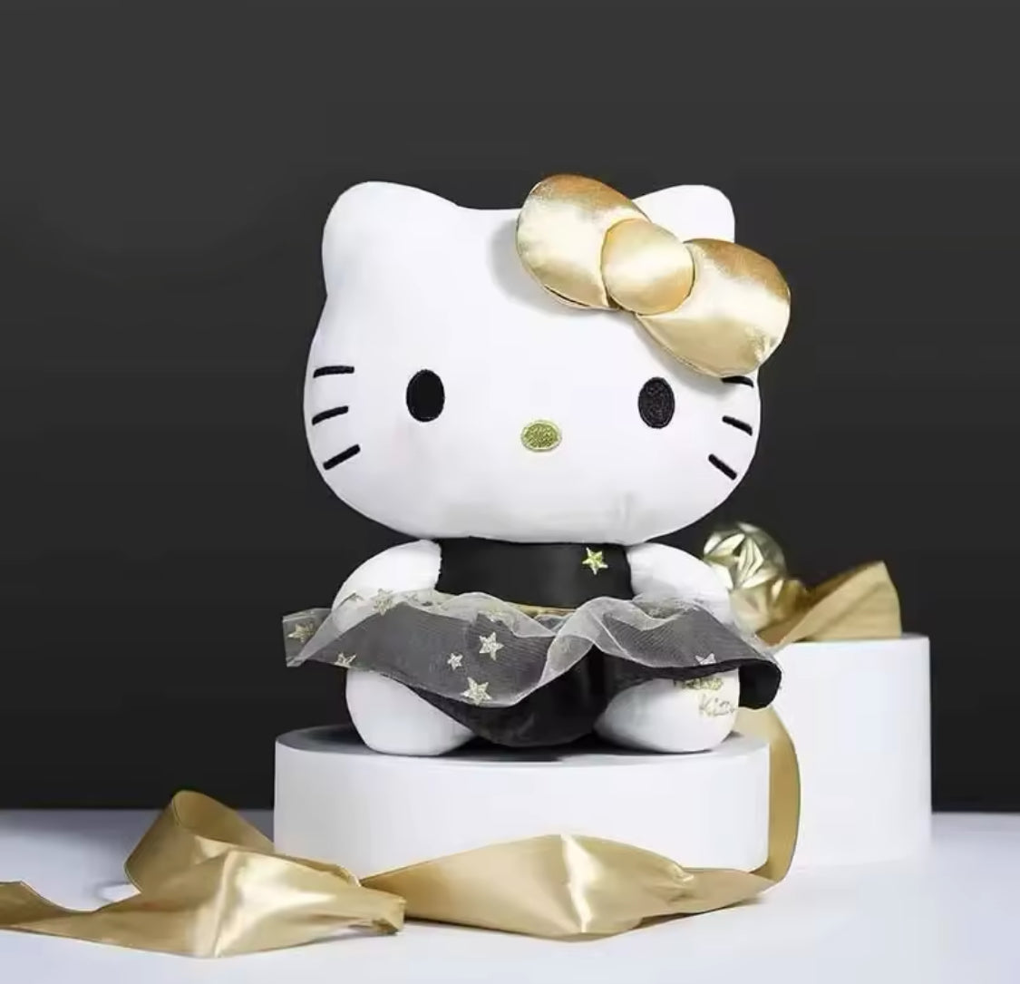 25cm Hello Kitty Cat Plush Toy, Black And Gold Series Cat Stuffed Pillow For Kids, Adorable Animal Stuffed Toy