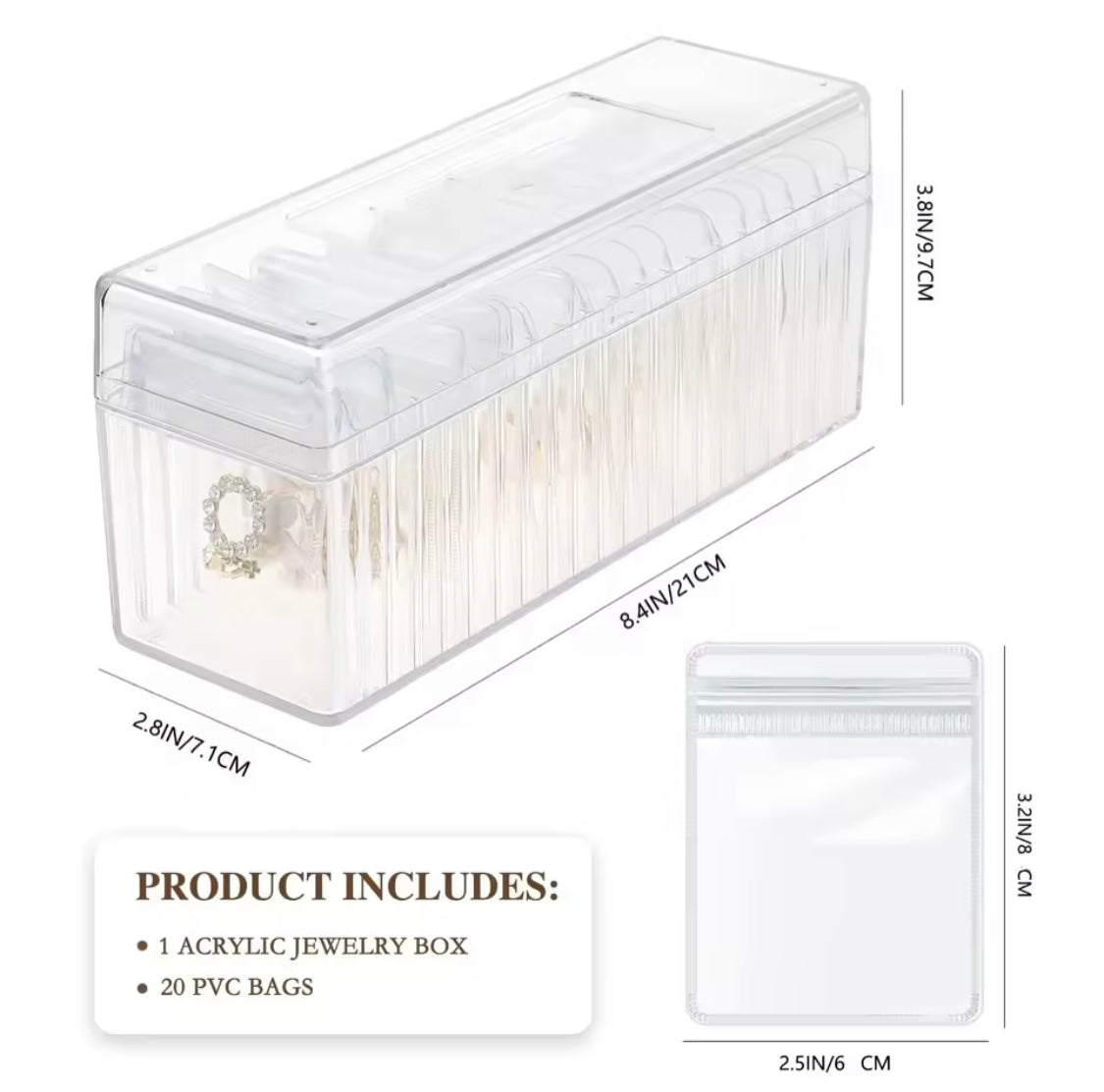Jewelry Organizer With 20 Mini Pouches, Transparent Waterproof Earring Jewelry Storage Box, Acrylic Jewelry Box With 20 Anti Tarnish Jewelry Pouch