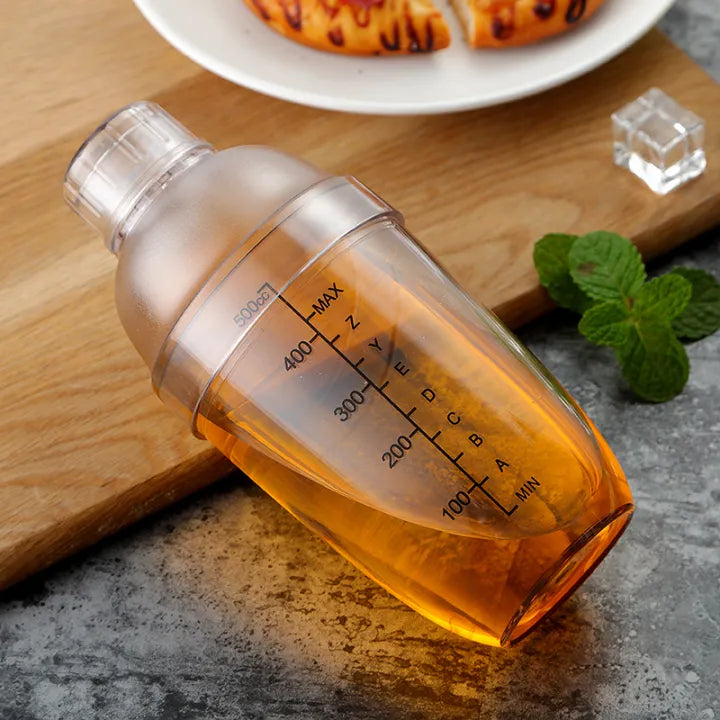 3 In 1 Beverage Shaker Mixer Bottle, Transparent Cocktail Shaker with measuring scale, Multifunctional beverage shaker