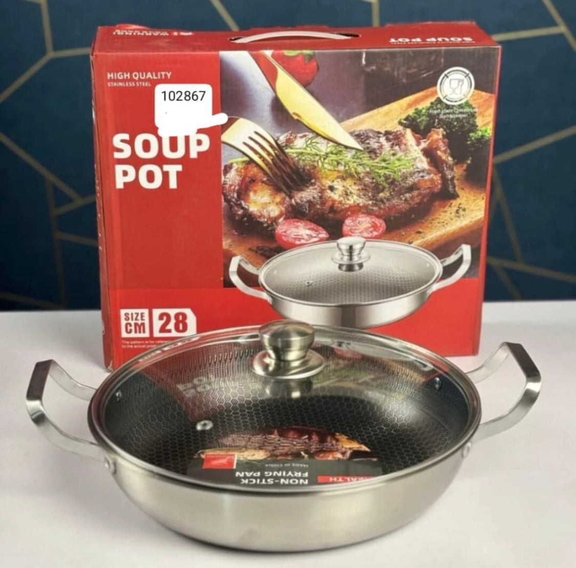 Double Ear Soup Pot With Glass Lid, Stainless Steel Food Grade Non Stick Honeycomb Pot, Universal Soup Pot, Kitchen Gadgets