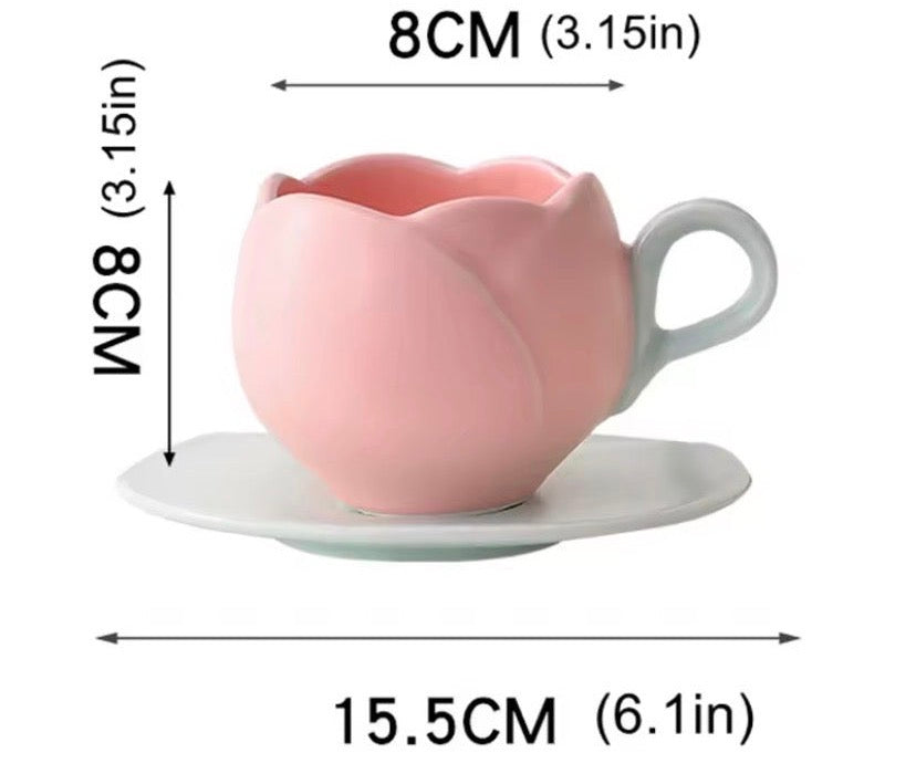 Tulip Ceramic Coffee Cup, Flower Shaped Tea Cup, Flower Coffee Cup With Saucer, Coffee Glass