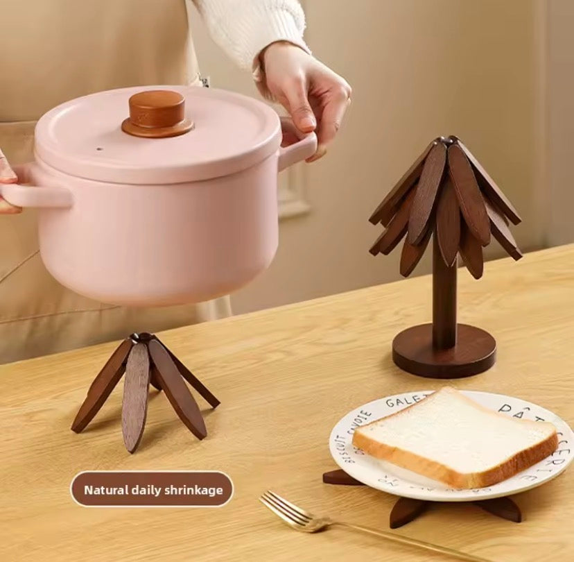Expandable Tree Shape Pot Stand, Tree Design Wooden Trivet, Foldable Wooden Heating Pad, Heat Resistant Wooden Pot Stand, Blossom Wooden Trivet