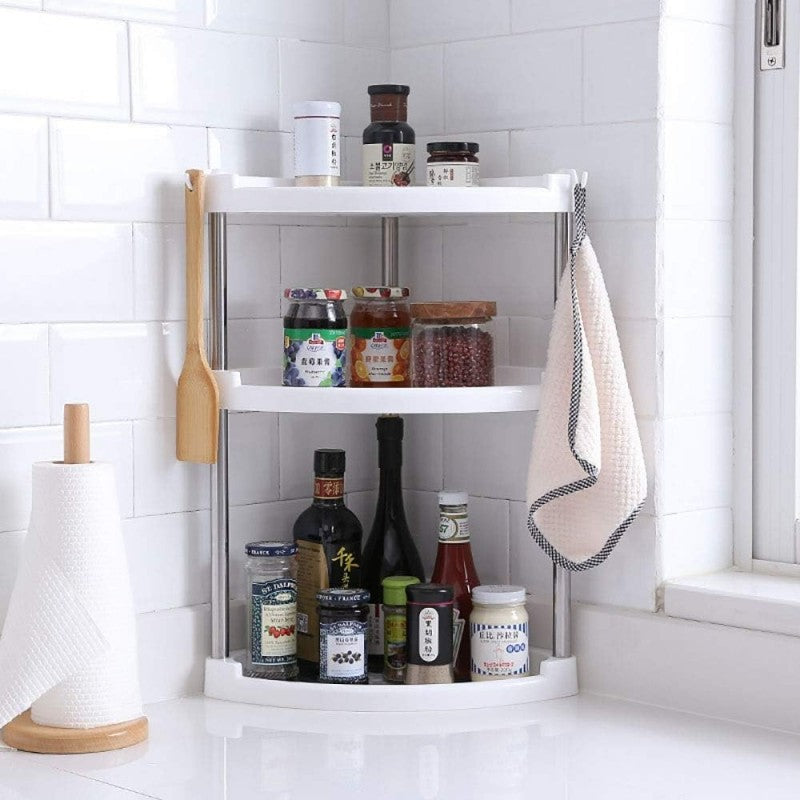 3 Tier Triangle Storage Utility Rack, Corner Organizer Rack, Space Saving Storage Shelf