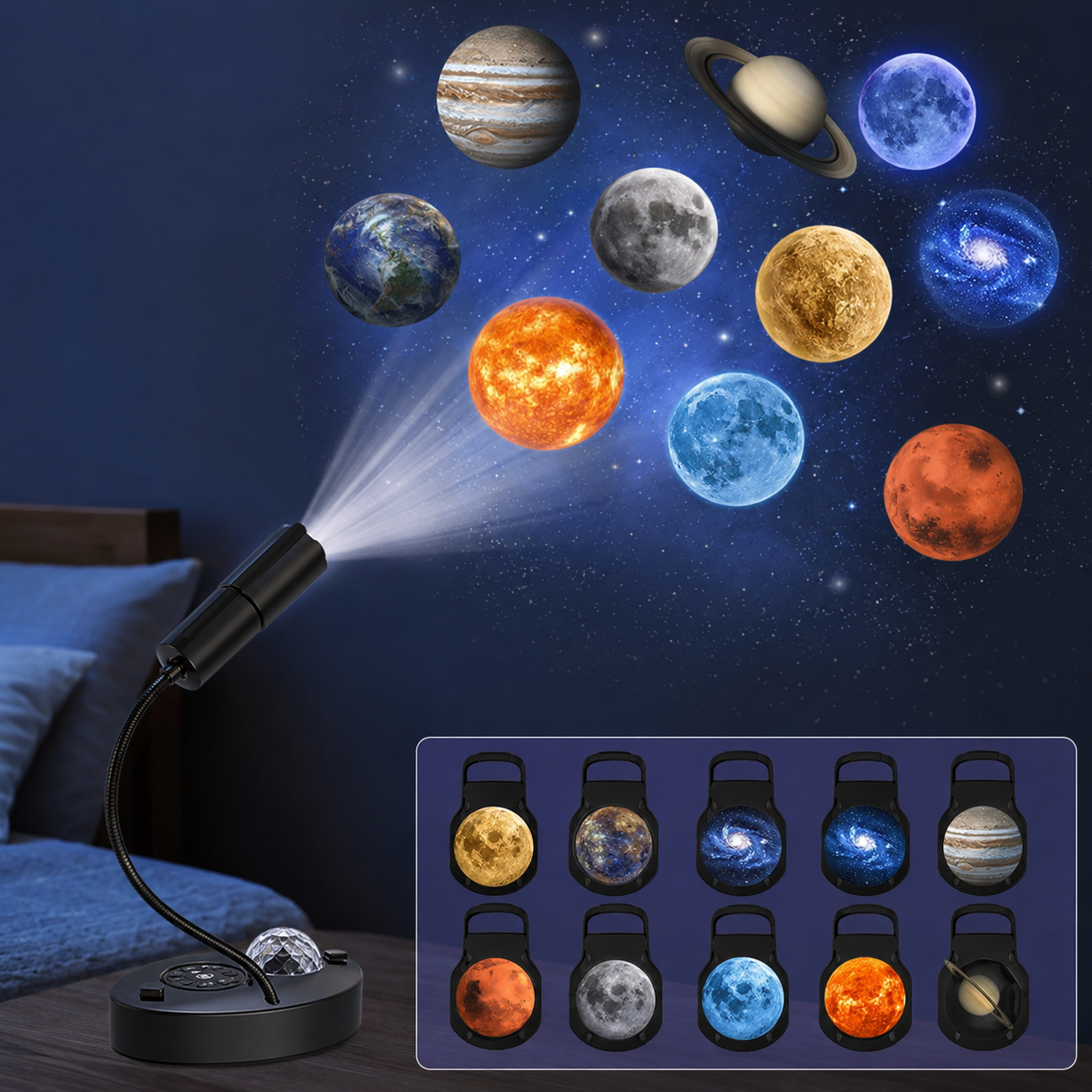 USB Projector Solar System Lamp, Wall Ceiling Decor Projector, Led Night Light for Kids, Wall Decor Planet Projector