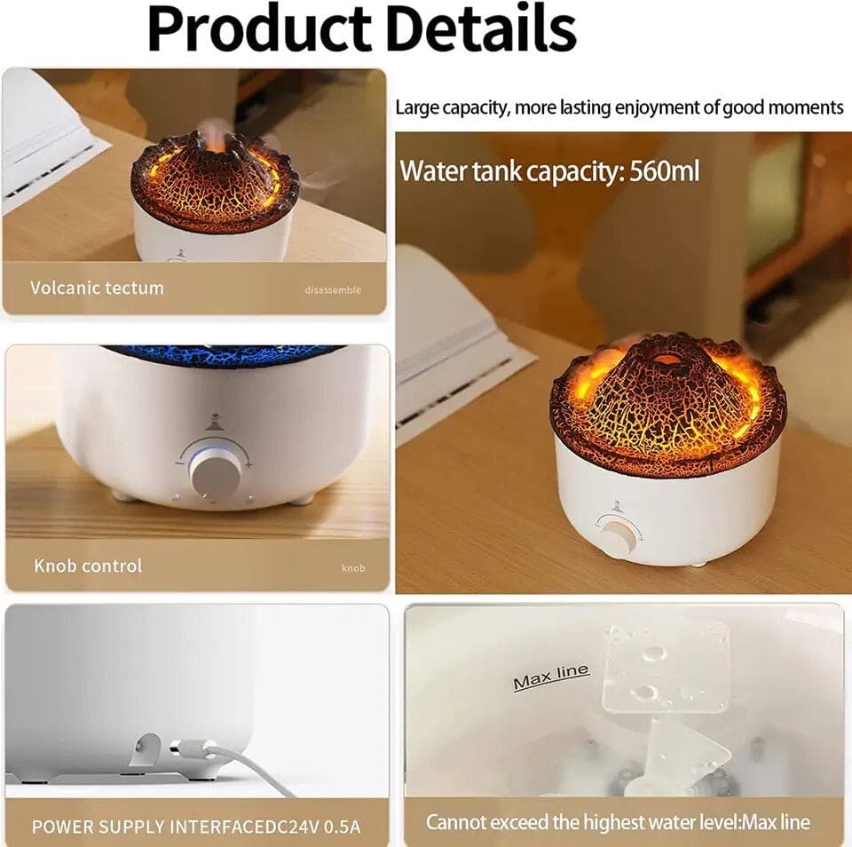 Volcano Aroma Humidifier, Flame Humidifier with Night Light Lamp, Ultrasonic RC Jellyfish Aroma Diffuser, 2 In 1 Essentials Air Freshener, Essential Oils Perfume Blower, Electric Home Freshener Smoke