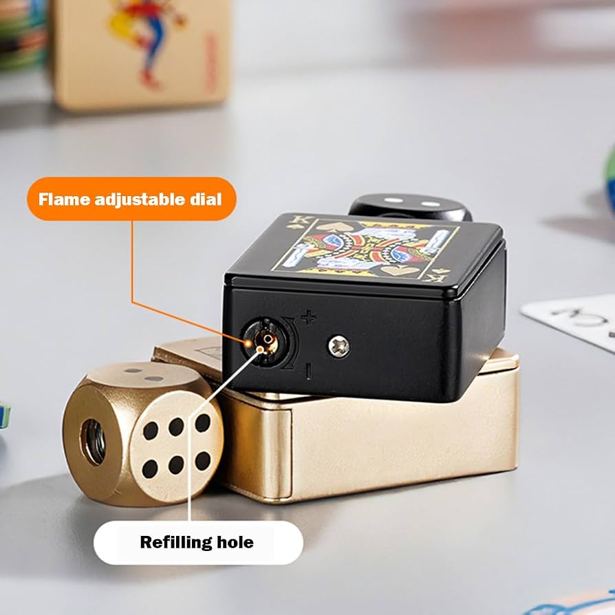 Windproof Dice Head Lighter, Ace Card Windproof Pocket Lighter,
Dice Top Jet Flame Lighter, Refillable Fancy Ace Lighter