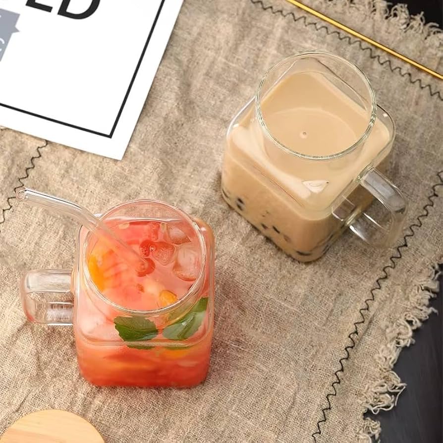 500ml Aesthetic Glass Tumbler, Multicolor Bow Coffee Glass, Bow Pattern Glass With Wooden Lid, Drinkware For Fresh Juices