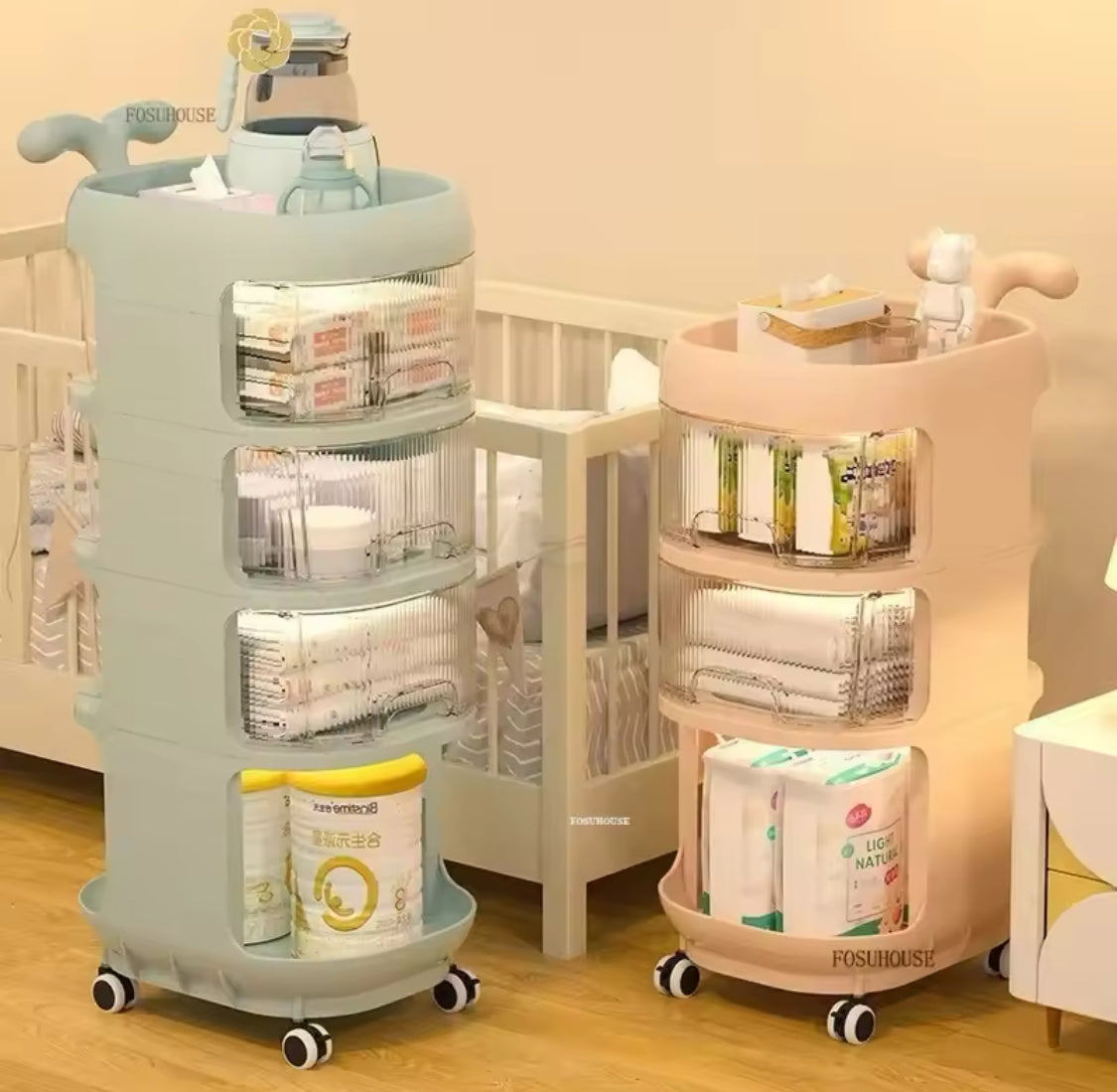 Multi Tier Rolling Storage Rack, Kids Diaper Organizer, Kids Wheels Storage Organizer, Floor Standing Storage Racks