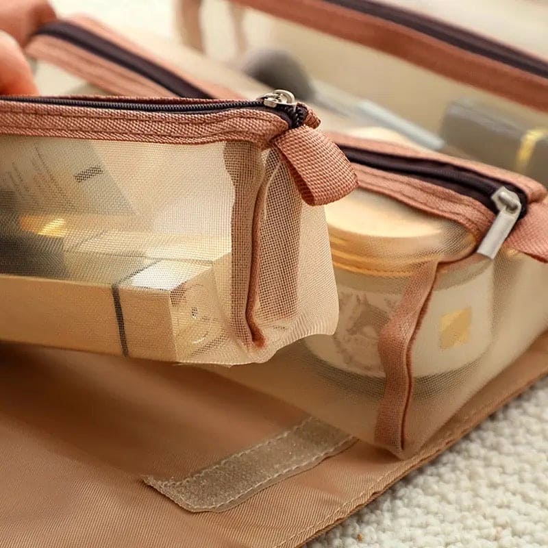 4 In 1 Foldable Mesh Bag, Separable Toiletry Storage Bag Organizer, Multifunctional Women Cosmetic Bag, Travel Organizer Foldable Hanging Nylon Wash Storage Bag, Portable Makeup Bag Toiletry Pouch, Portable Detachable Wash Pouch