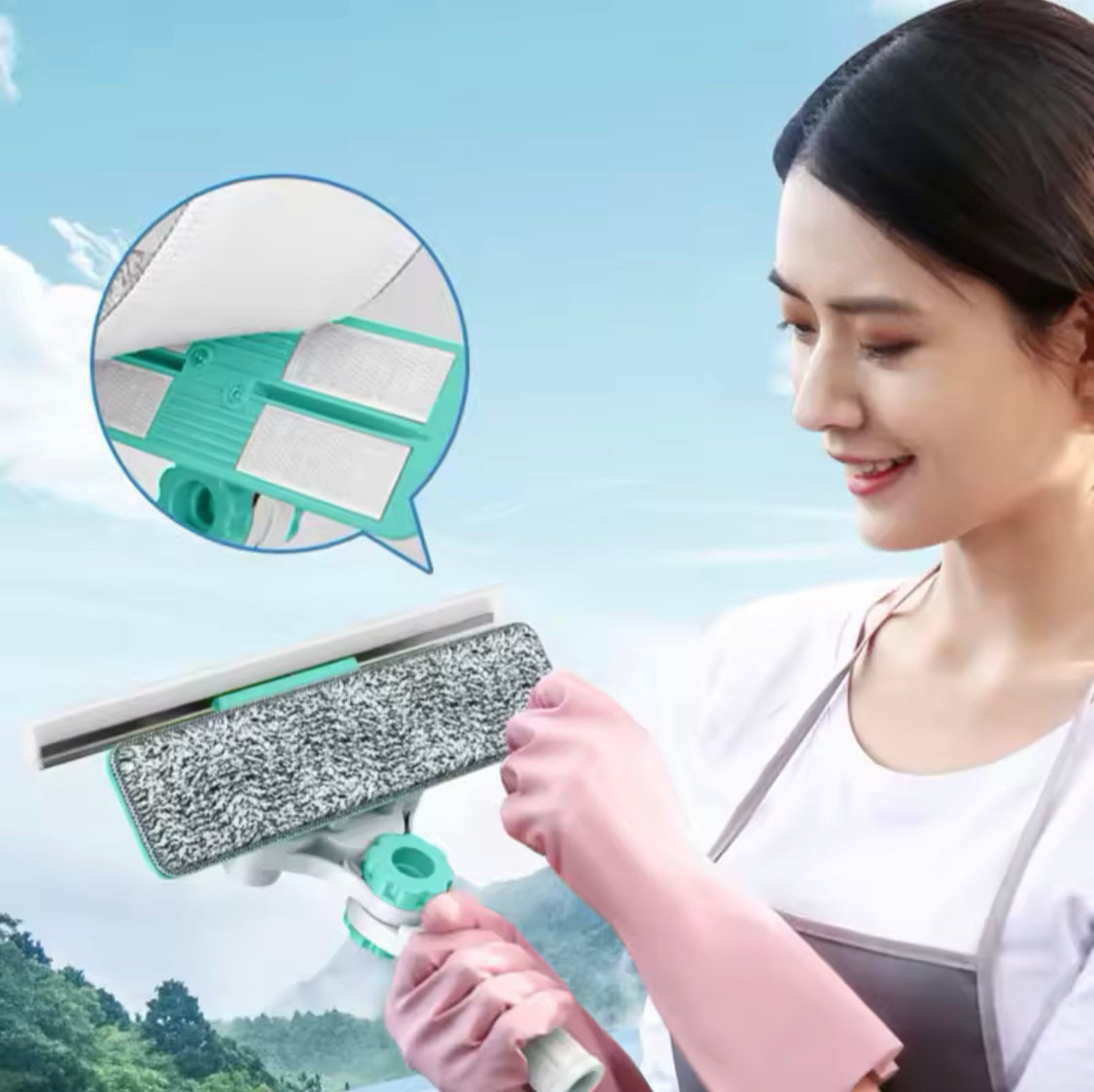 U-Shaped Window Glass Cleaner, Retractable Pole Washing Dust Cleaner Brush, Double-Sided Glass Cleaning Tool
