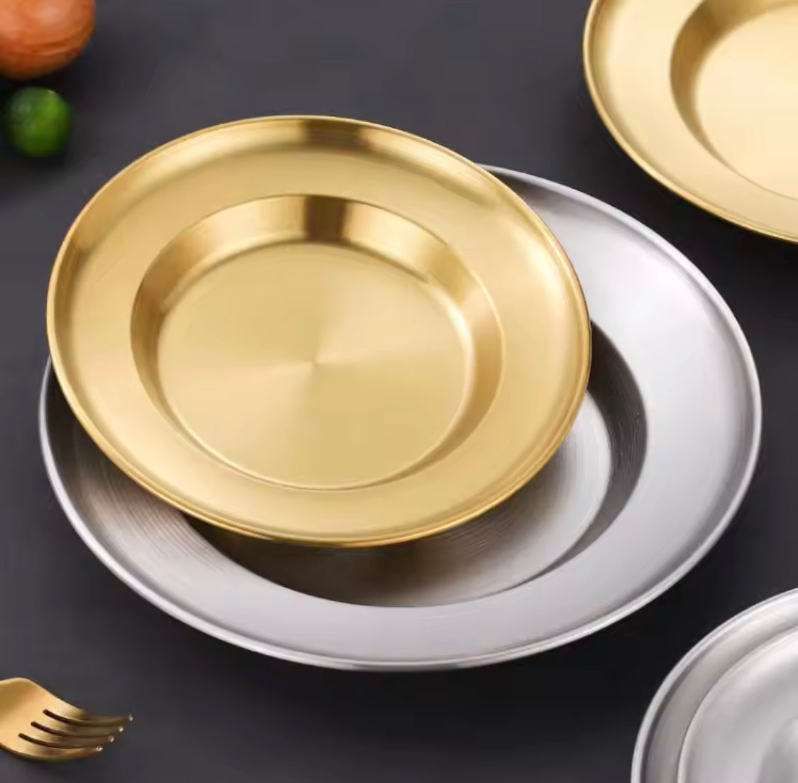 Luxury Matte Gold Stainless Steel Serving Plate, Multipurpose Food Plate, Kitchen Serving Plate