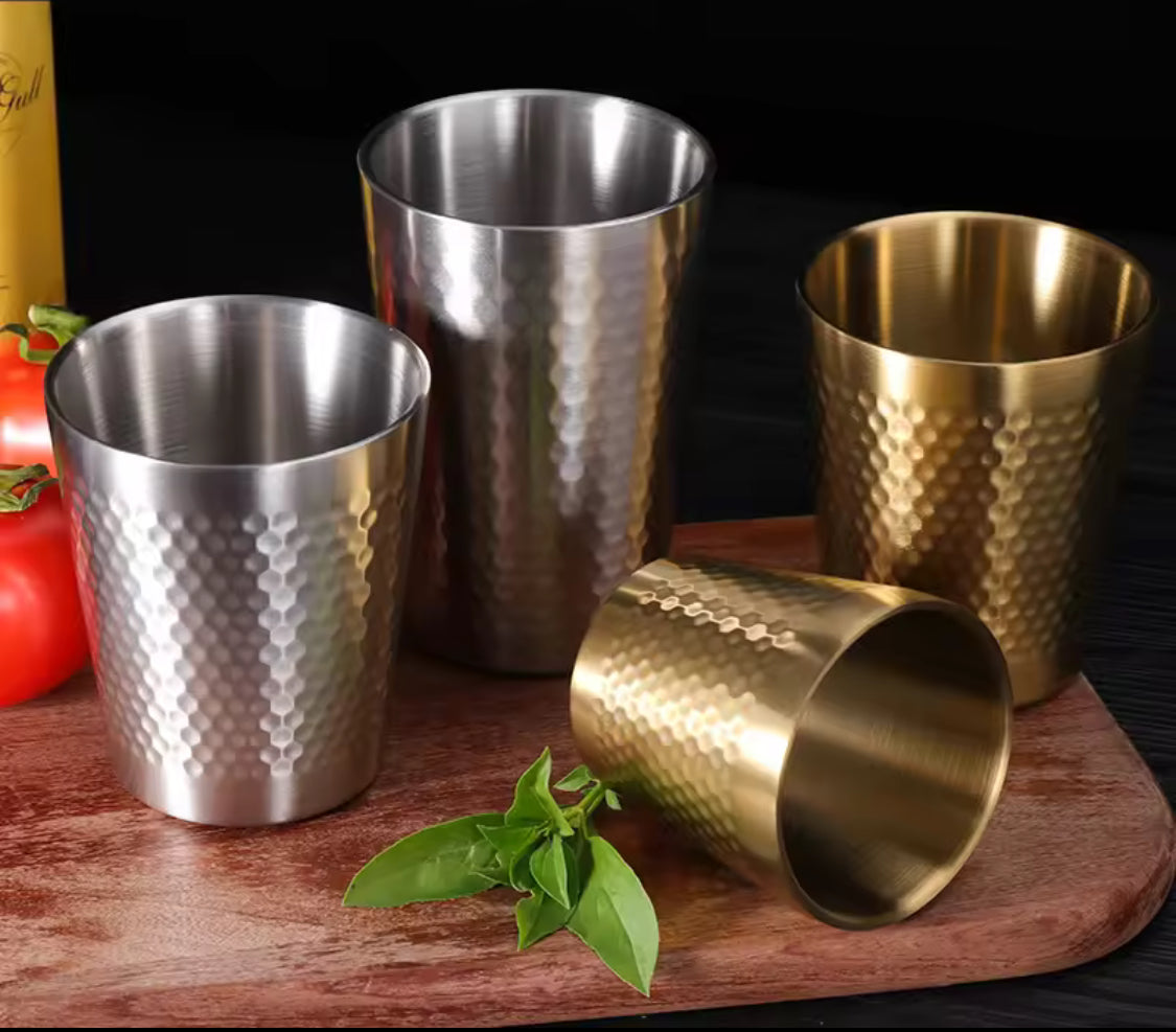 Stainless Steel Hammered Texture Glass, Double Wall Bevarage Glass, Drinkware Party Glass