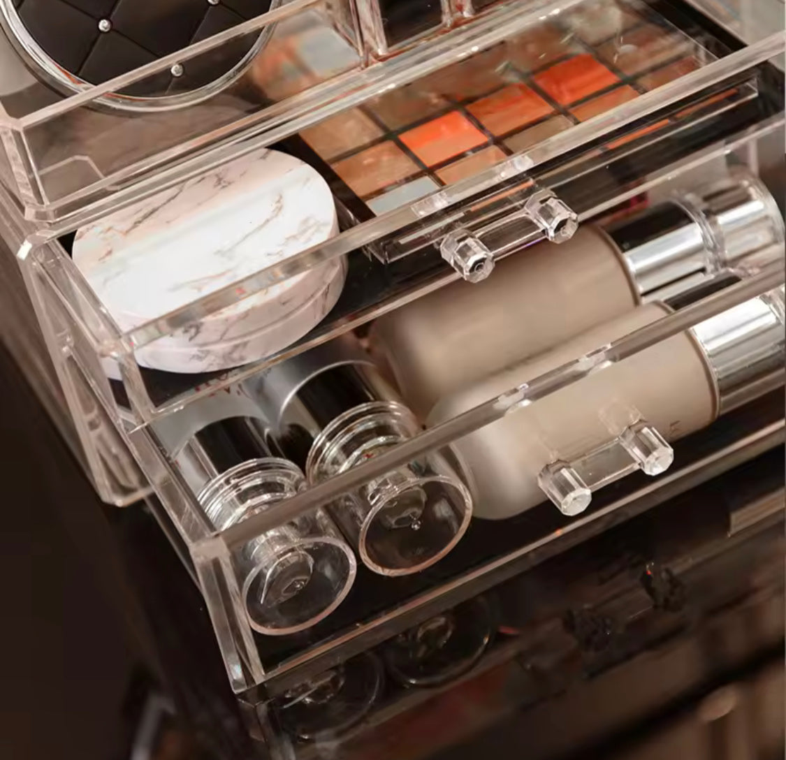 Multi Layer Makeup Organizer with Drawers, Elegant Clear Acrylic Vanity Organizer, Transparent Makeup Organizer with Drawers, Acrylic Lipstick & Cosmetic Organizer