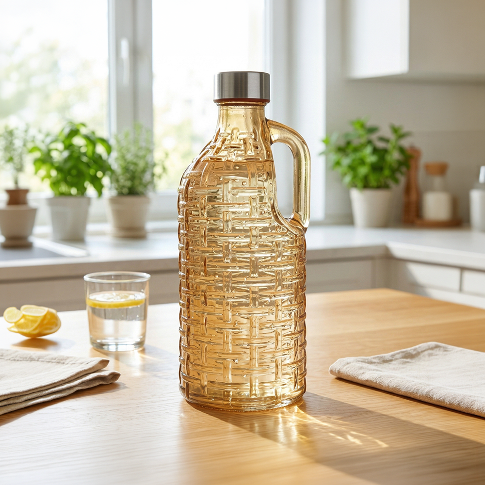 Elegant Glass Water Bottle With Handle, Vintage Style Glass Water Bottle, Premium Glass Beverage Jug