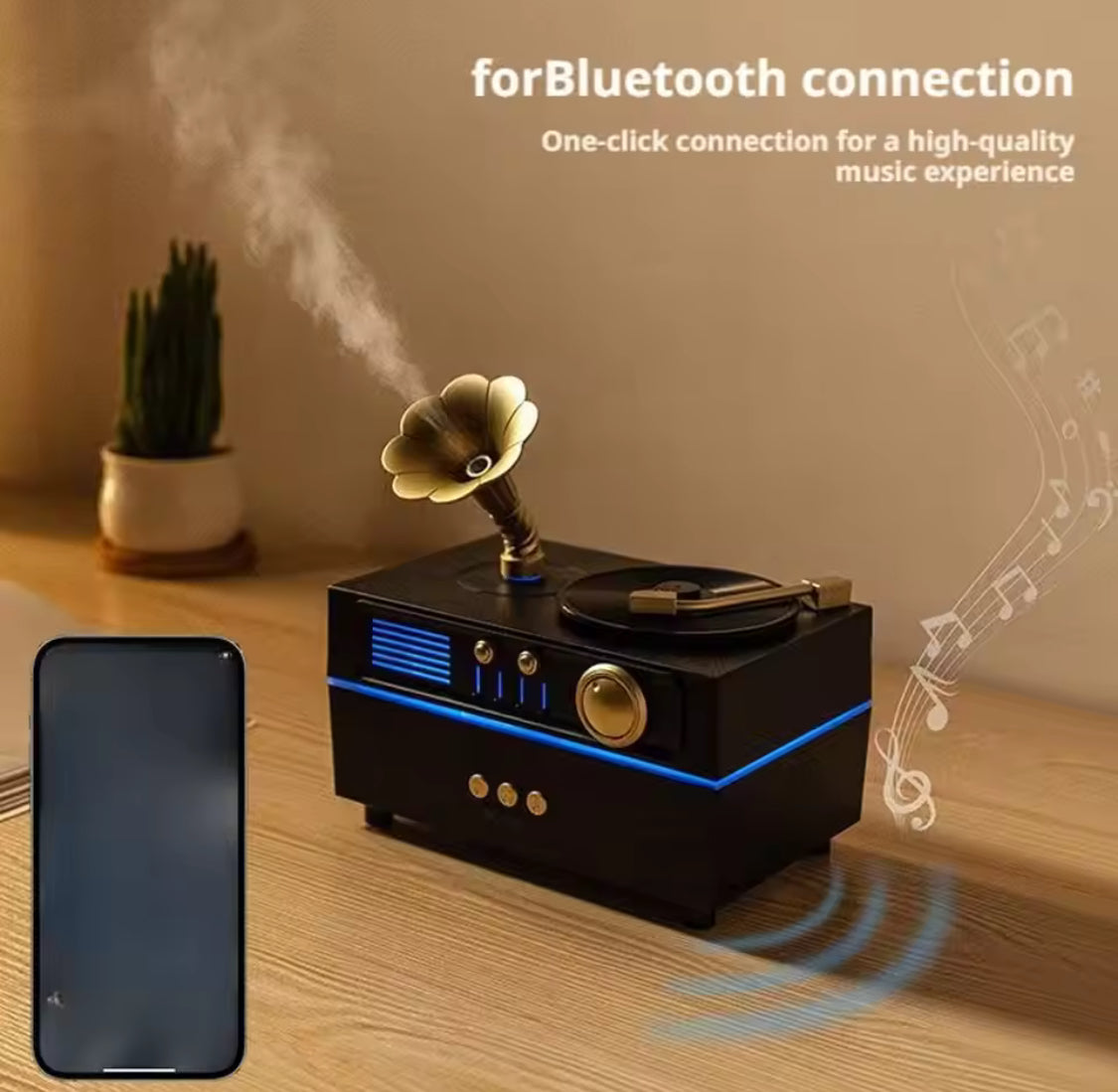Vintage Gramophone Bluetooth Speaker With Humidifier, Retro Gramophone Air Humidifier, Aroma Humidifier, Home Office Air Purifier